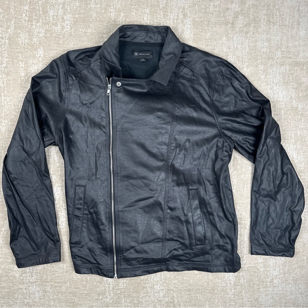 INC International Concepts Jacket  Mens XL Black Leather Moto Bomber DV